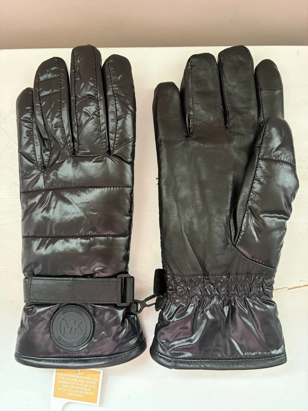 Michael Kors Quilted Nylon and Leather Tech Gloves.